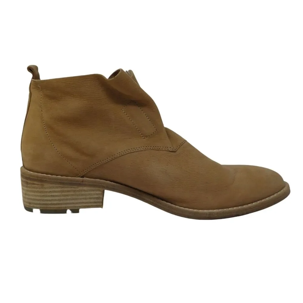 Eileen Fisher Brown Leather Pull‎ On Ankle Boots Booties